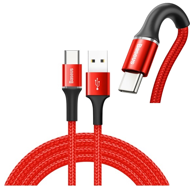 Cabo de dados Cabo USB trançado em nylon durável / USB-C com luz LED 2A Vermelho 2M