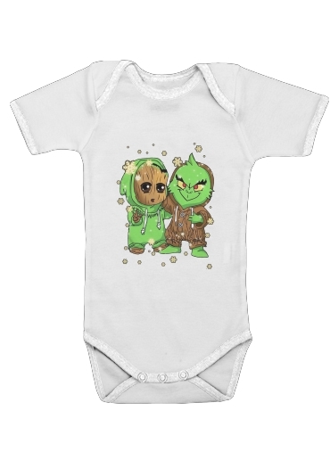  Baby Groot and Grinch Christmas para bodysuit bebê manga curta