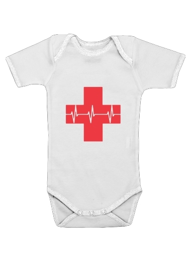  Croix de secourisme EKG Heartbeat para bodysuit bebê manga curta