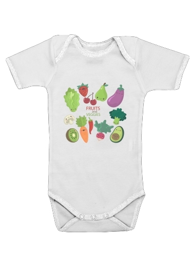  Fruits and veggies para bodysuit bebê manga curta