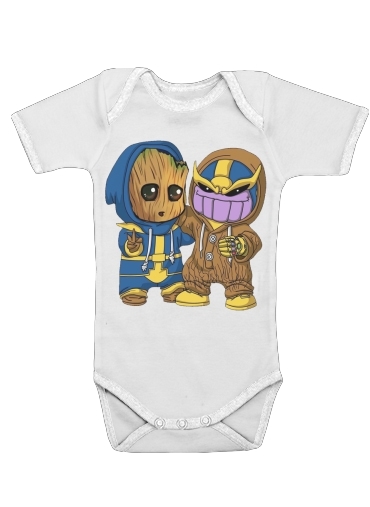  Groot x Thanos para bodysuit bebê manga curta