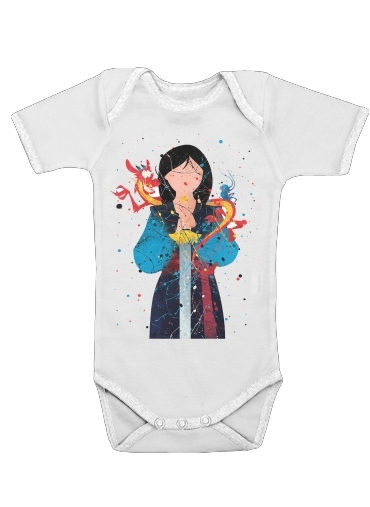  Mulan Princess Watercolor Decor para bodysuit bebê manga curta