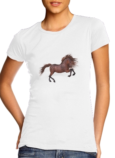  A Horse In The Sunset para T-shirt branco das mulheres