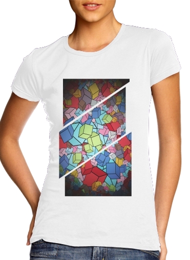  Abstract Cool Cubes para T-shirt branco das mulheres