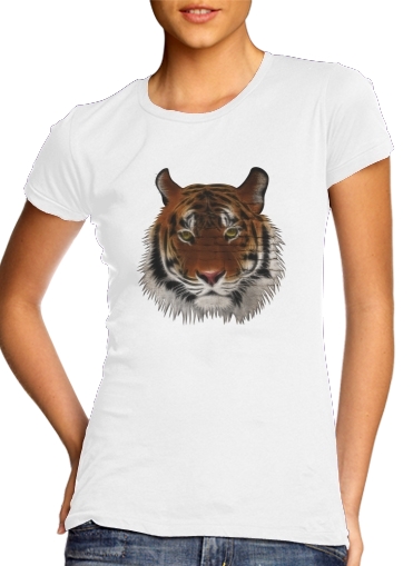  Abstract Tiger para T-shirt branco das mulheres