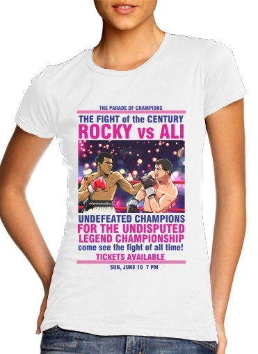  Ali vs Rocky para T-shirt branco das mulheres