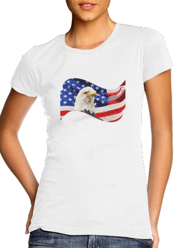  American Eagle and Flag para T-shirt branco das mulheres