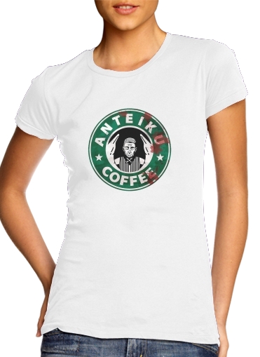  Anteiku Coffee para T-shirt branco das mulheres