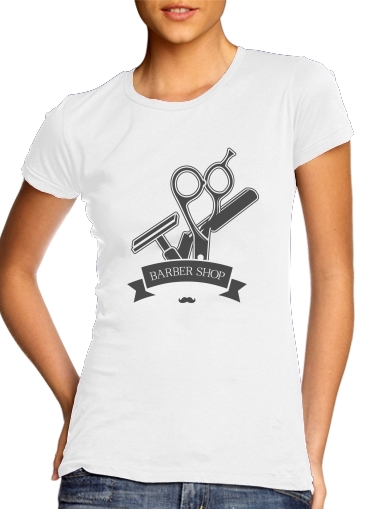  Barber Shop para T-shirt branco das mulheres