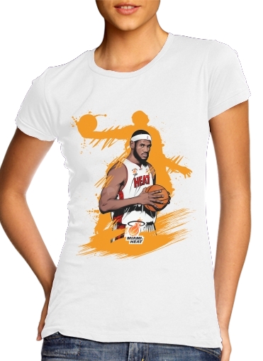  Basketball Stars: Lebron James para T-shirt branco das mulheres