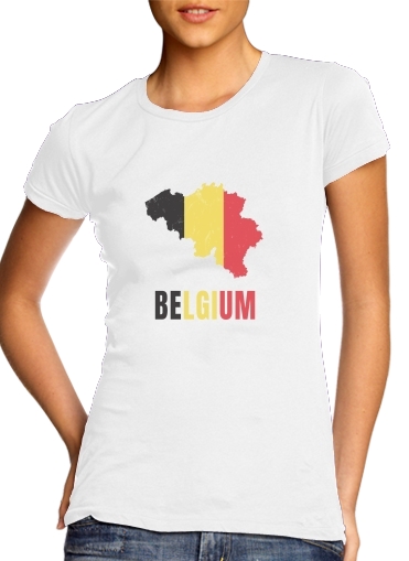  Belgium Flag para T-shirt branco das mulheres