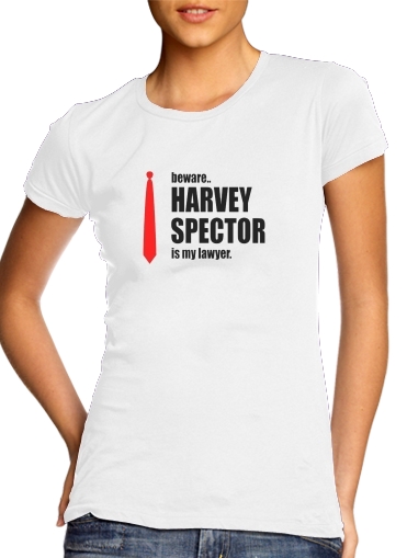  Beware Harvey Spector is my lawyer Suits para T-shirt branco das mulheres