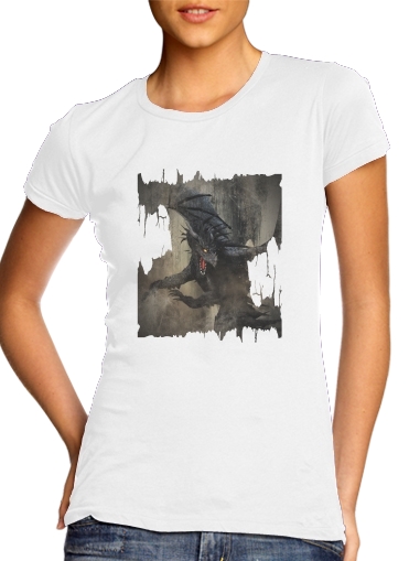  Black Dragon para T-shirt branco das mulheres