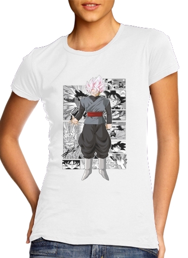  Black Goku Scan Art para T-shirt branco das mulheres
