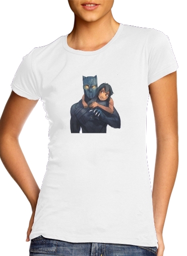  Black Panther x Mowgli para T-shirt branco das mulheres