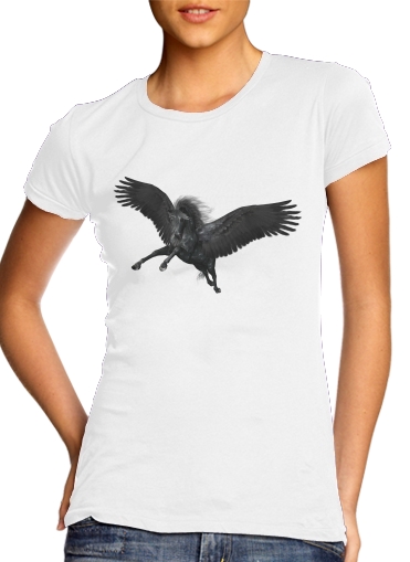  Black Pegasus para T-shirt branco das mulheres
