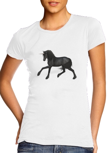  Black Unicorn para T-shirt branco das mulheres