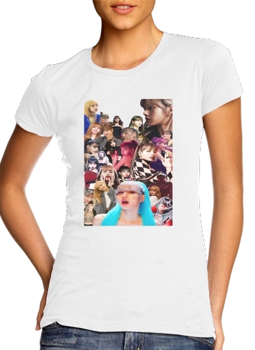  Blackpink Lisa Collage para T-shirt branco das mulheres