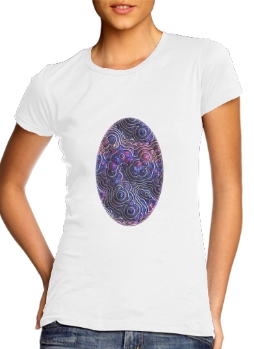  Blue pink bubble cells pattern para T-shirt branco das mulheres
