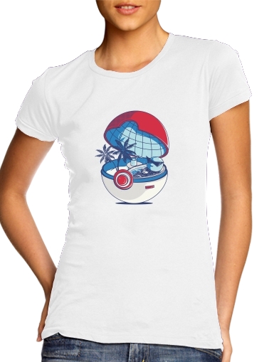  Blue Pokehouse para T-shirt branco das mulheres