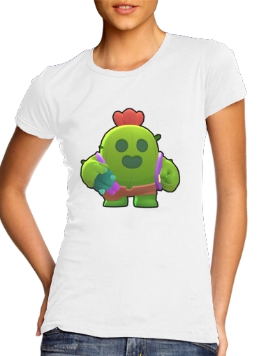  Brawl Stars Spike Cactus para T-shirt branco das mulheres