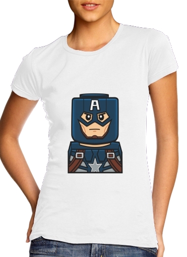  Bricks Captain America para T-shirt branco das mulheres
