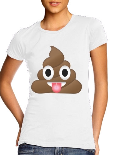  Caca Emoji para T-shirt branco das mulheres