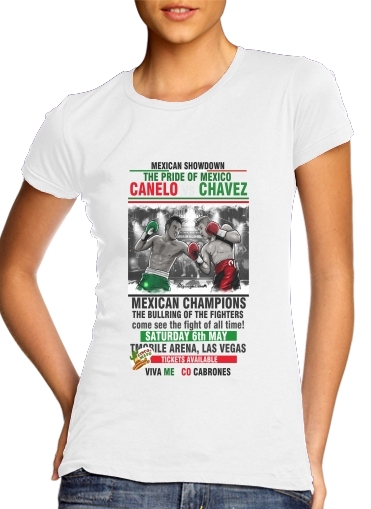  Canelo vs Chavez Jr CincodeMayo  para T-shirt branco das mulheres