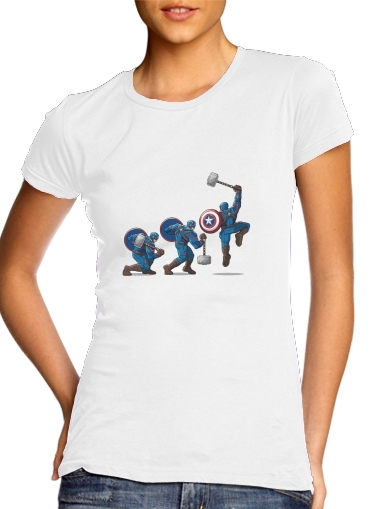  Captain America - Thor Hammer para T-shirt branco das mulheres