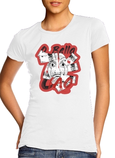  Casa De Papel Bella Ciao Art para T-shirt branco das mulheres