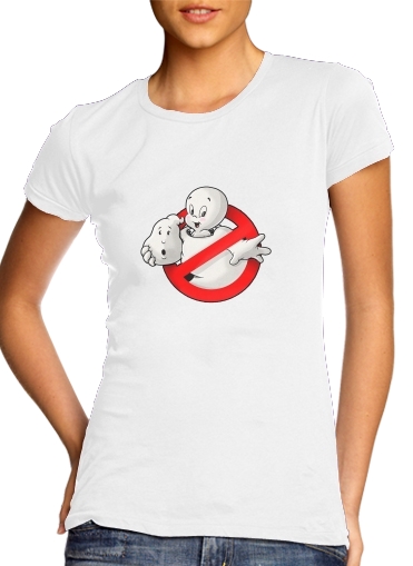  Casper x ghostbuster mashup para T-shirt branco das mulheres