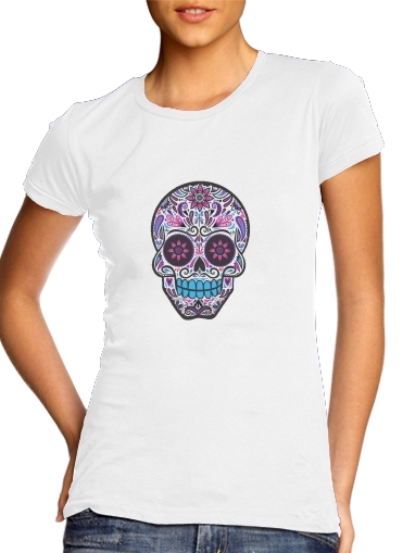  Calavera Dias de los muertos para T-shirt branco das mulheres