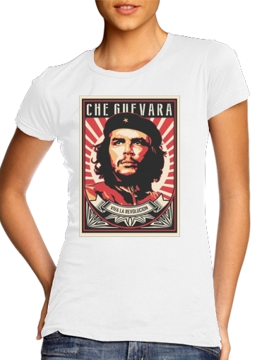  Che Guevara Viva Revolution para T-shirt branco das mulheres
