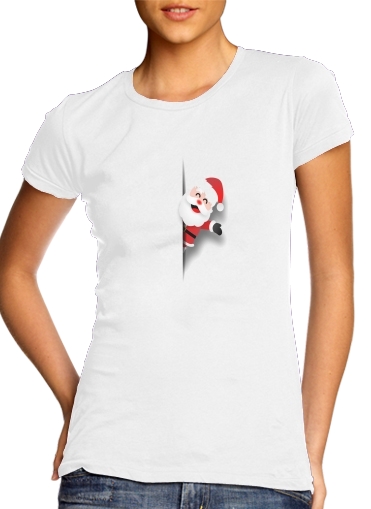  Christmas Santa Claus para T-shirt branco das mulheres