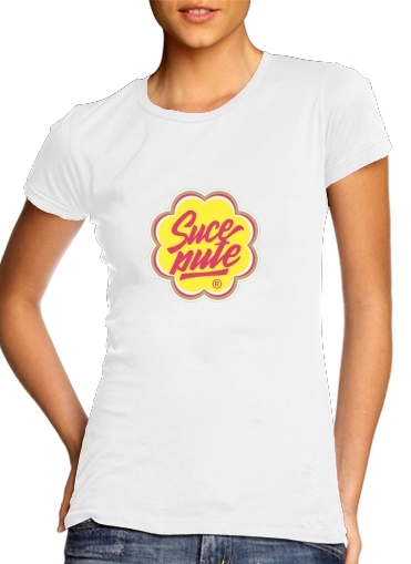  Chupa Sucepute Alkpote Style para T-shirt branco das mulheres
