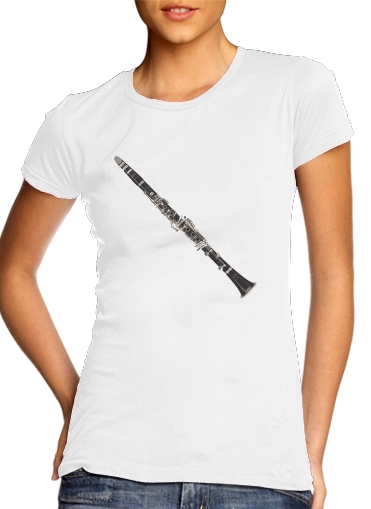  Clarinette Musical Notes para T-shirt branco das mulheres