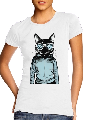  Cool Cat para T-shirt branco das mulheres