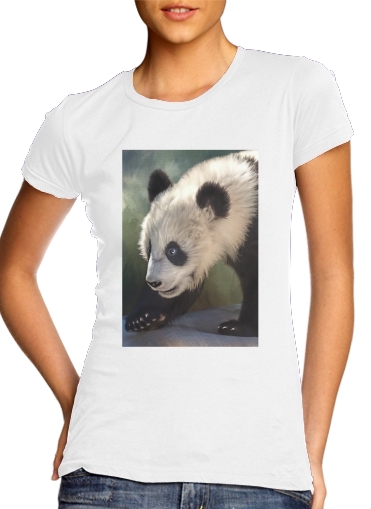  Cute panda bear baby para T-shirt branco das mulheres