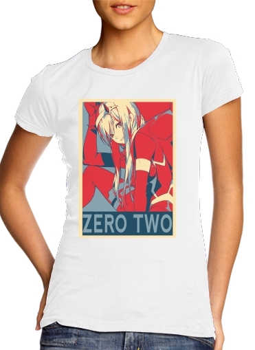  Darling Zero Two Propaganda para T-shirt branco das mulheres