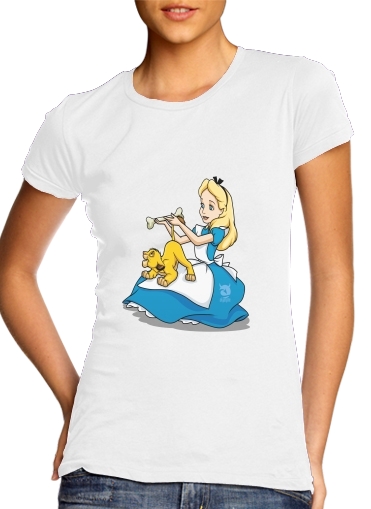  Disney Hangover Alice and Simba para T-shirt branco das mulheres