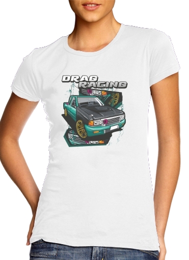  Drag Racing Car para T-shirt branco das mulheres