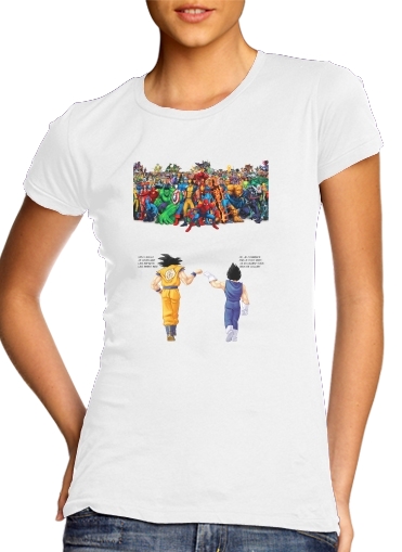  DragonBall x Marvel Combat para T-shirt branco das mulheres
