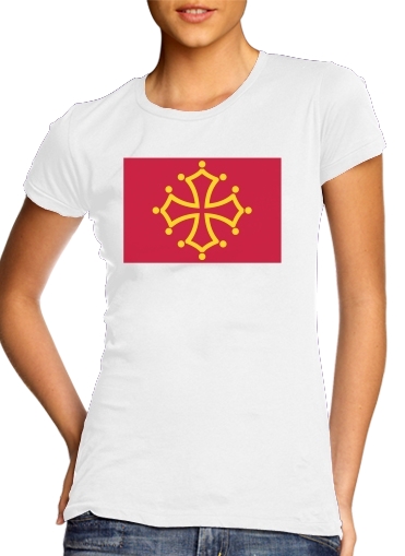  Drapeau de Midi-Pyrenees para T-shirt branco das mulheres