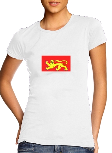 purple- Drapeau Normand para T-shirt branco das mulheres