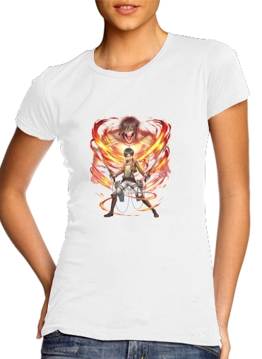  Eren Jaeger para T-shirt branco das mulheres
