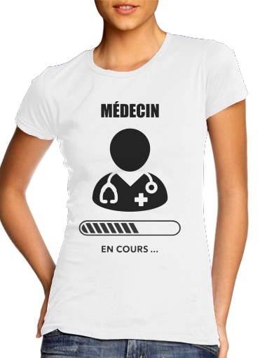  Etudiant medecine en cours Futur medecin docteur para T-shirt branco das mulheres