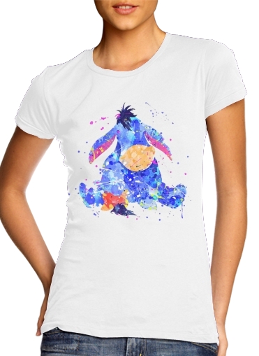  Eyeore Water color style para T-shirt branco das mulheres