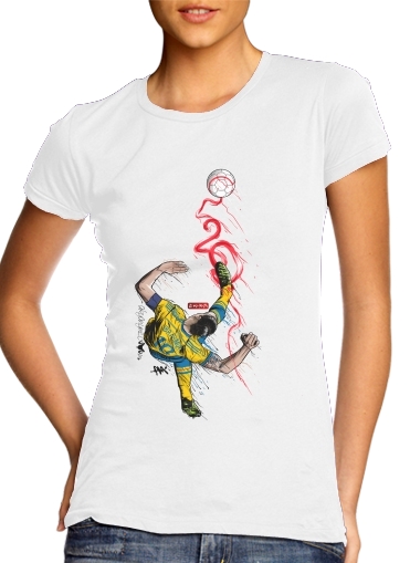  FantaSweden Zlatan Swirl para T-shirt branco das mulheres