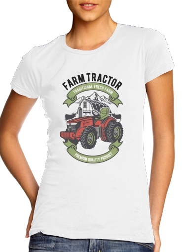  Farm Tractor para T-shirt branco das mulheres