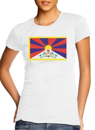  Flag Of Tibet para T-shirt branco das mulheres